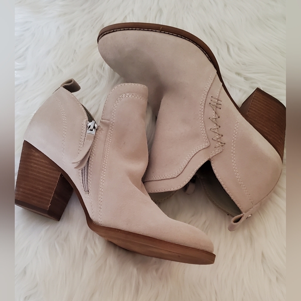 Sam Edelman Mathia Women's Tan Suede Ankle Boots With Stacked Heel Size 10 New